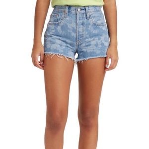 Levis 501 High Rise Tie Dye Flower Cut Off Jean Shorts